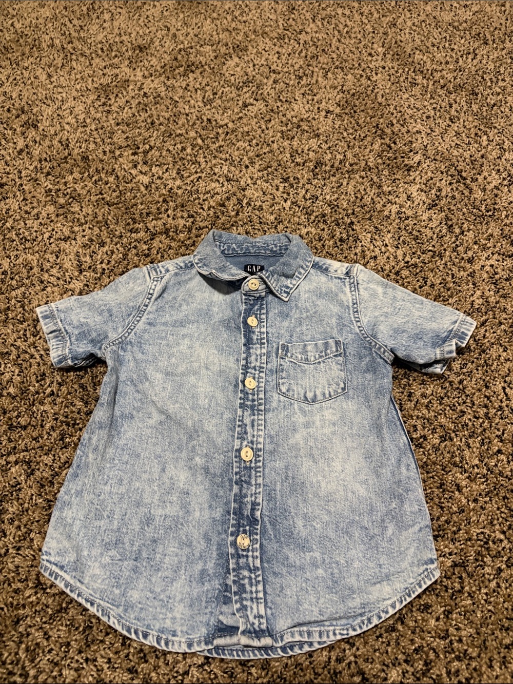 GAP Kids Washed Blue Short-Sleeve Denim Button-Down